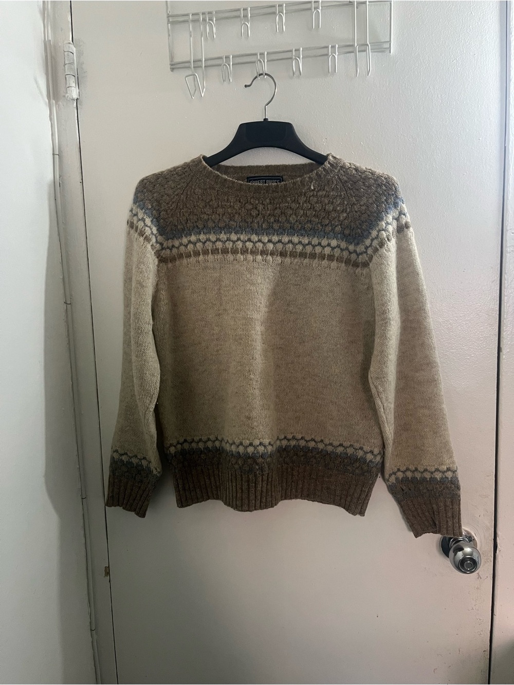 Robert Bruce Heritage Fair Isle Crewneck Sweater in Beige and Brown